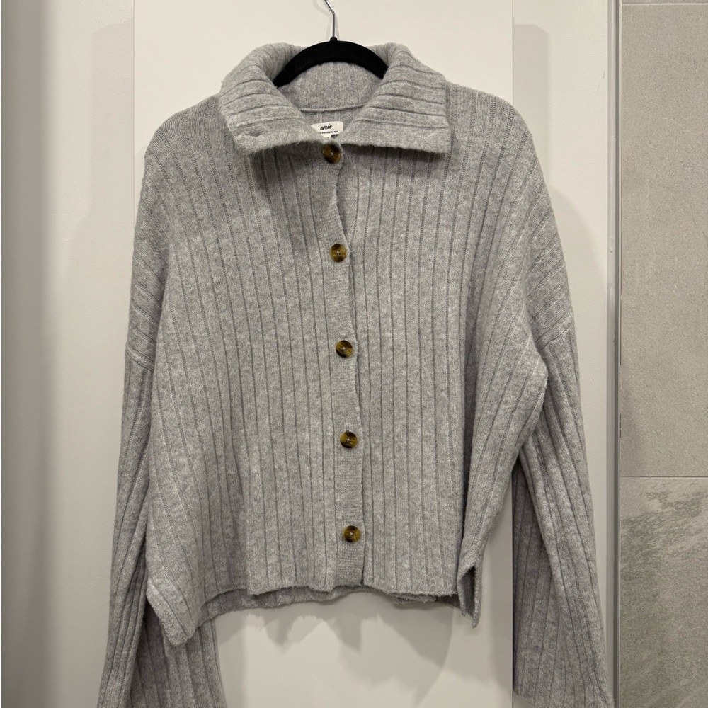 Aerie Light Gray Ribbed Cardigan